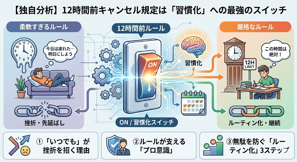 【独自分析】12時間前キャンセル規定は「習慣化」への最強のスイッチ