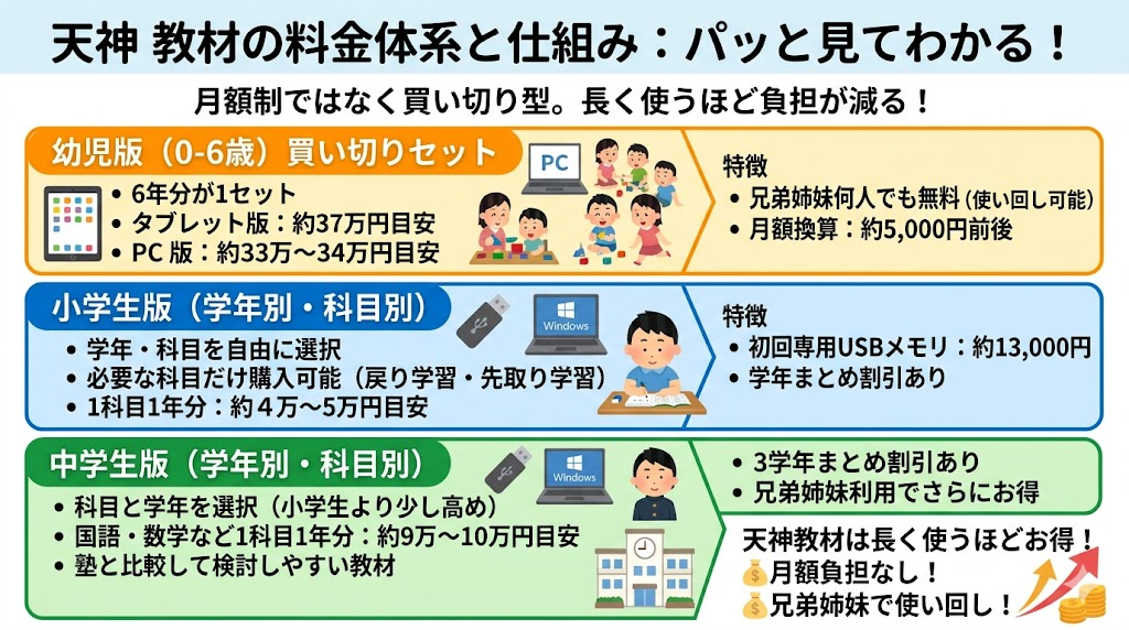 天神 教材の料金は高い？価格一覧と仕組み