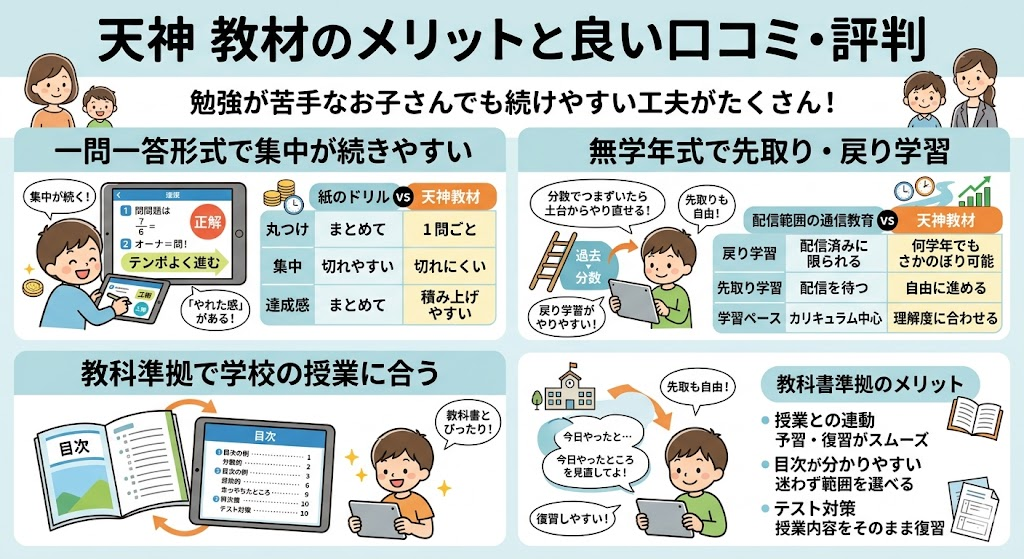 天神 教材のメリットと良い口コミ・評判