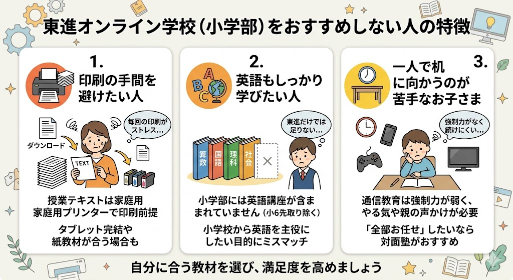 東進オンライン学校（小学部）をおすすめしない人の特徴
