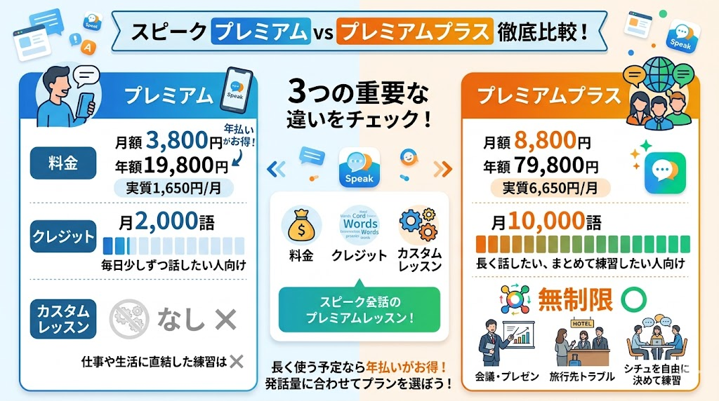 スピークのプレミアムとプレミアムプラスの違い
