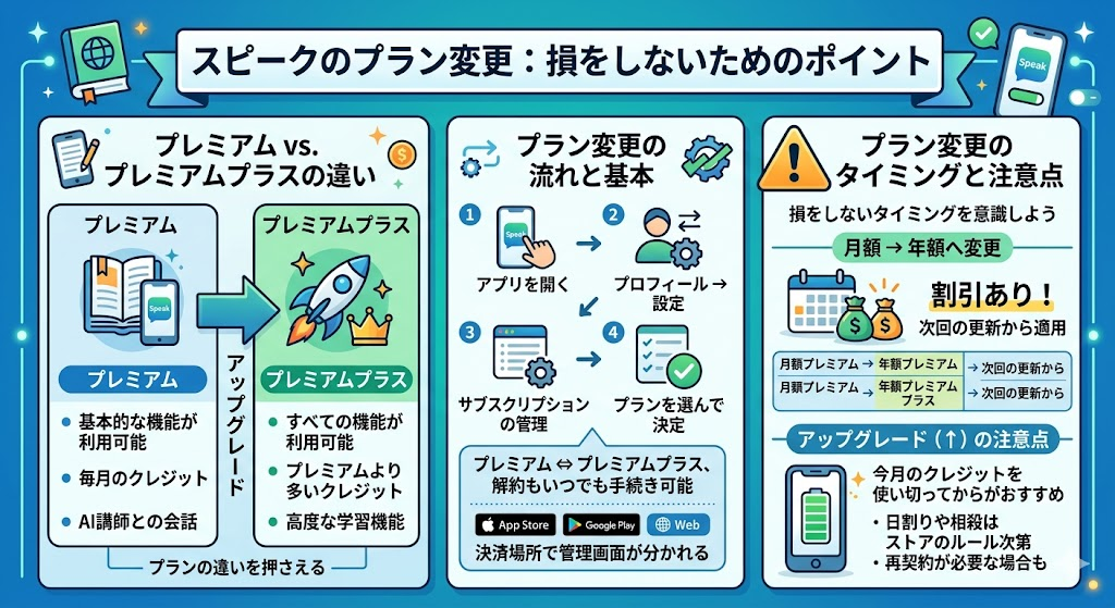 スピークのプランの違いとプラン変更の注意点