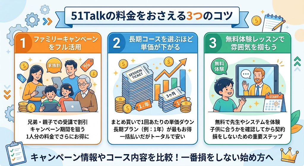 51talkの料金をおさえたいときのコツ