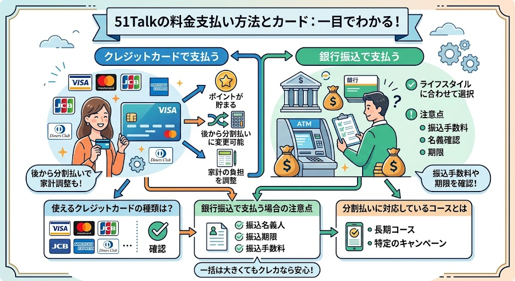 51Talkの料金の支払い方法とカード
