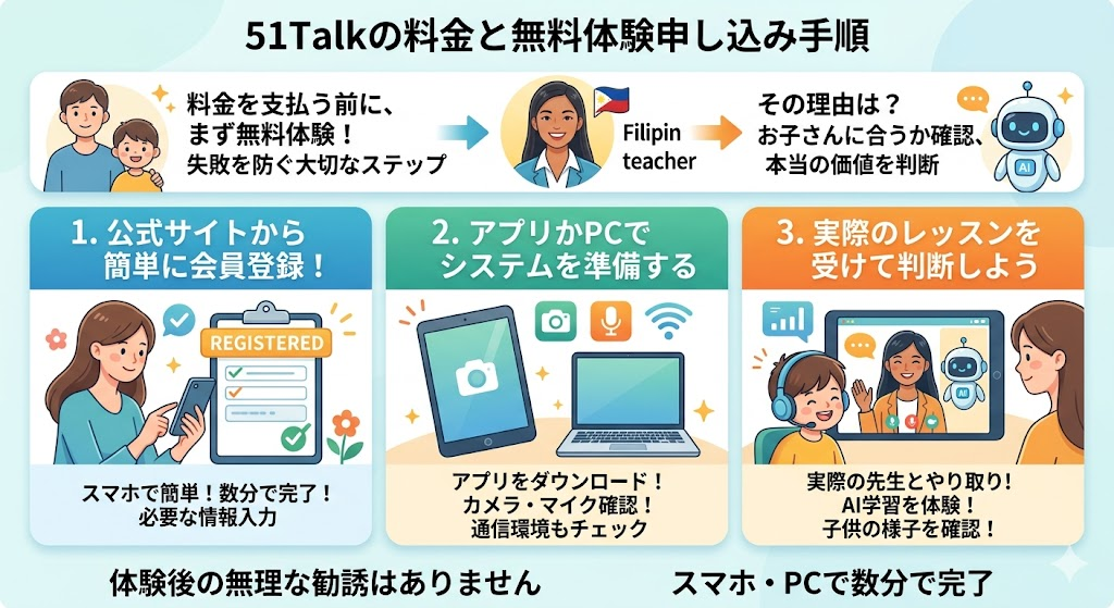 51Talkの料金と無料体験申し込み手順