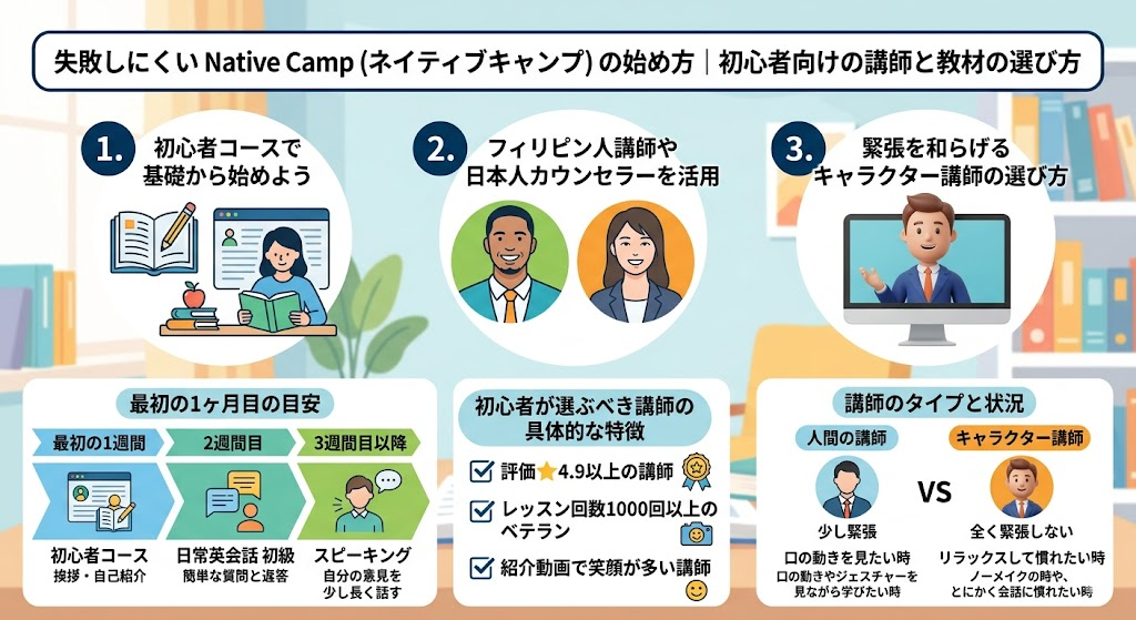 失敗しにくい Native Camp（ネイティブキャンプ）の始め方｜初心者向けの講師と教材の選び方