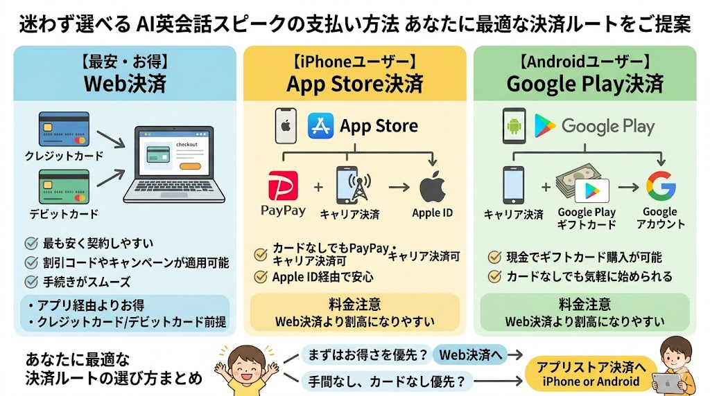 迷わず選べるAI英会話スピークの支払い方法