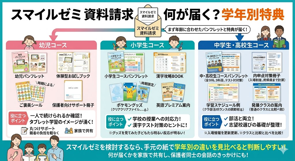 スマイルゼミ資料請求は何が届く？学年別特典