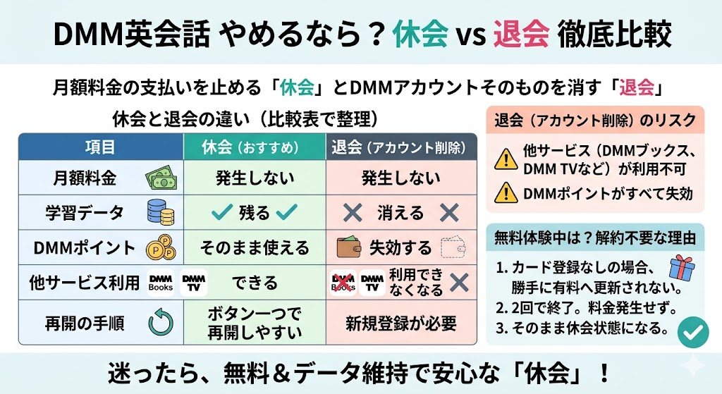 DMM英会話の解約・休会・退会のちがいは？