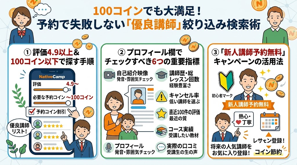 100コインでも大満足!予約で失敗しない「優良講師」の絞り込み検索術