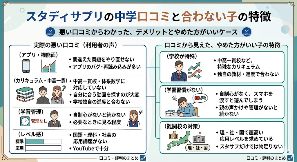 スタディサプリのデメリットと「やめた方がいい」中学口コミ