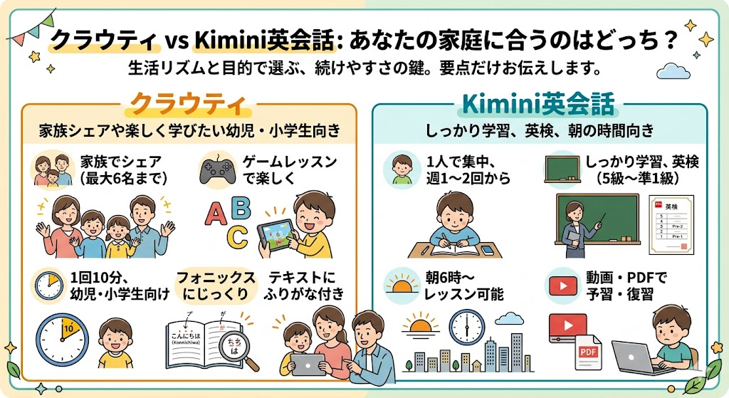 クラウティとKimini英会話、どちらが向いているか
