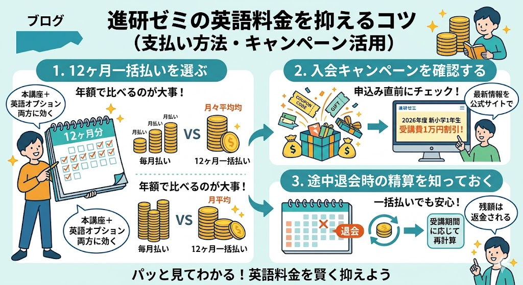 進研ゼミの英語料金を抑えるコツ（支払い方法・キャンペーン）