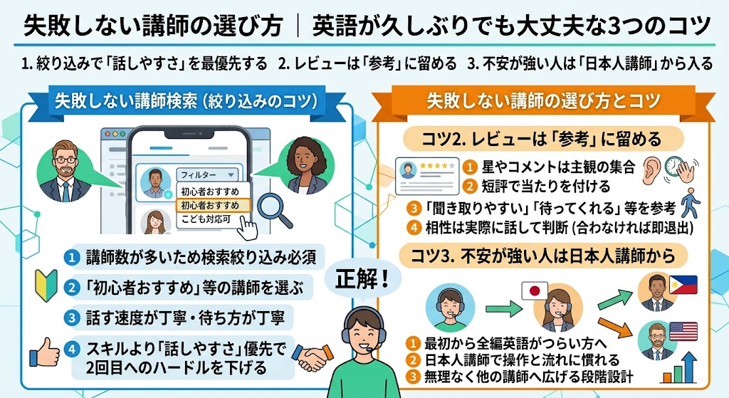 失敗しない講師の選び方｜英語が久しぶりでも大丈夫な3つのコツ