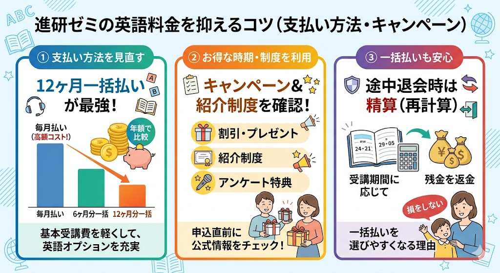 進研ゼミの英語料金を抑えるコツ（支払い方法・キャンペーン）
