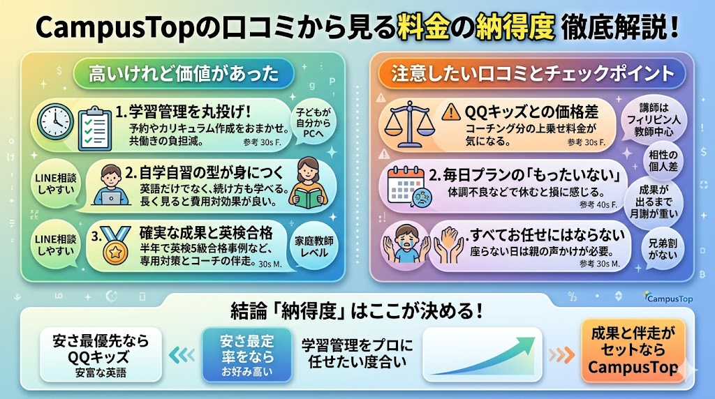 CampusTopの口コミから見る料金の納得度