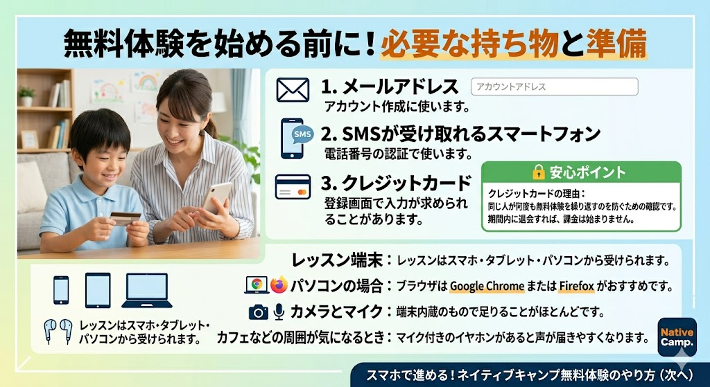 無料体験を始める前に！必要な持ち物と準備