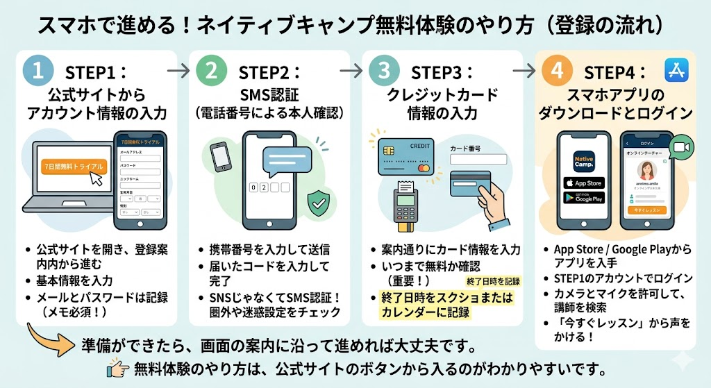 スマホで進める！ネイティブキャンプ無料体験のやり方（登録の流れ）