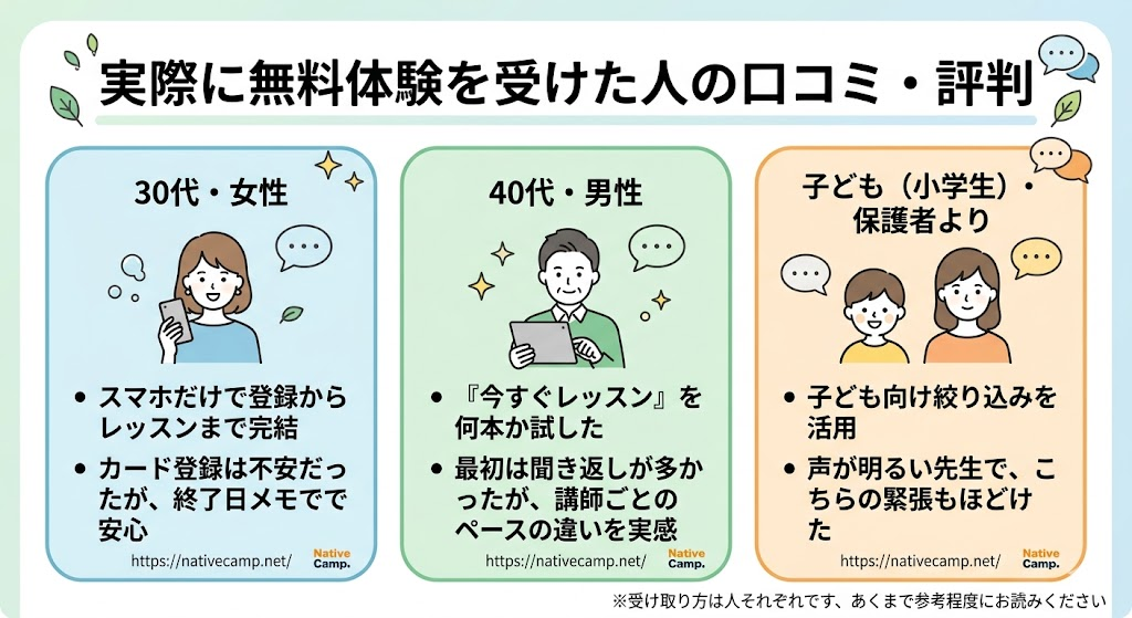 実際に無料体験を受けた人の口コミ・評判