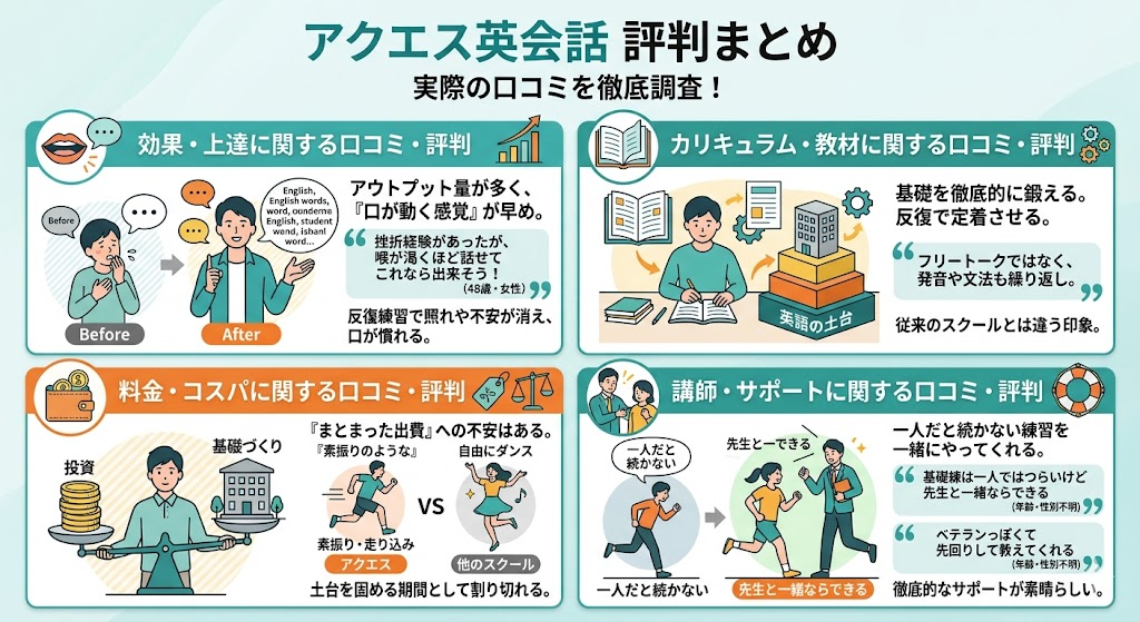 アクエス英会話の評判まとめ！実際に利用している口コミを調査した結果