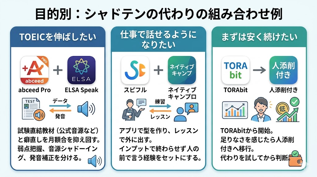 目的別：シャドテンの代わりの組み合わせ例