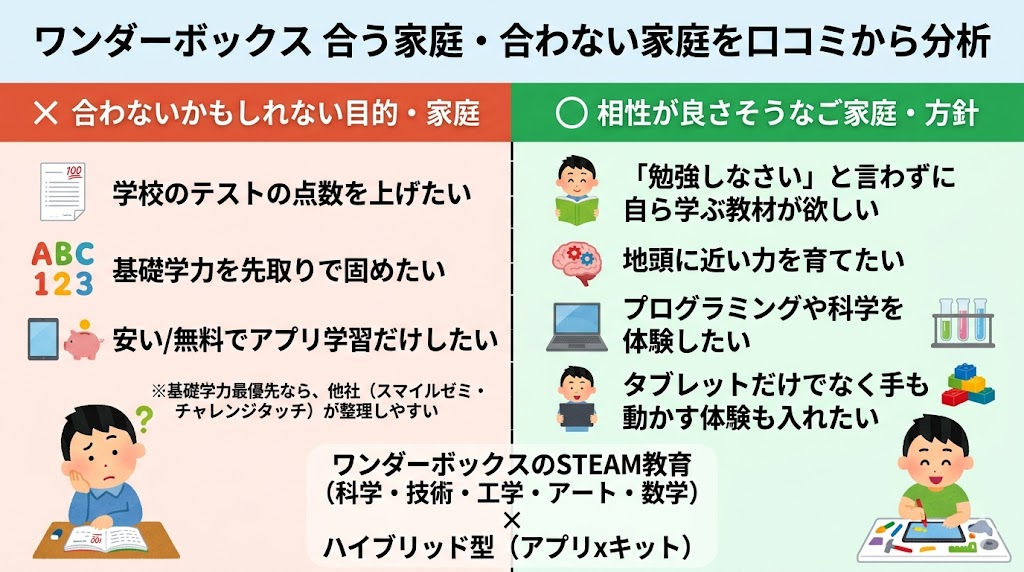 ワンダーボックスはどんなご家庭向き？口コミで見えてきた合う・合わない