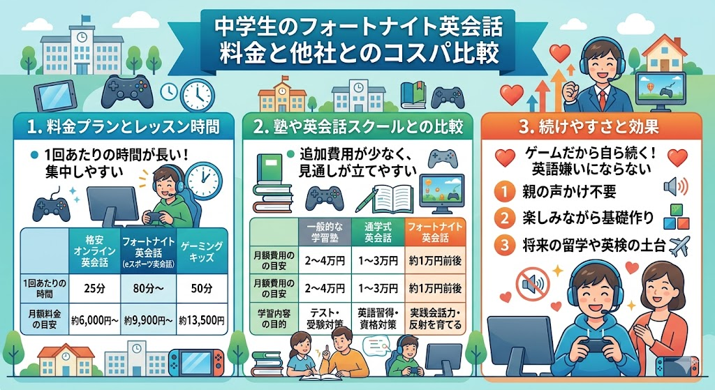 中学生のフォートナイト英会話の料金と他社とのコスパ比較
