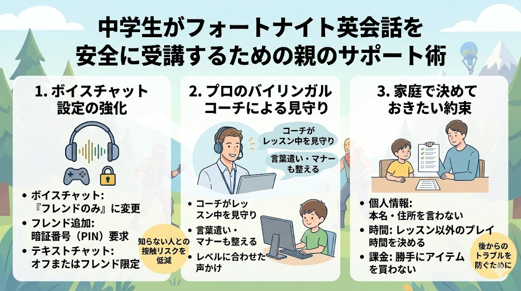 中学生がフォートナイト英会話を安全に受講するための親のサポート術